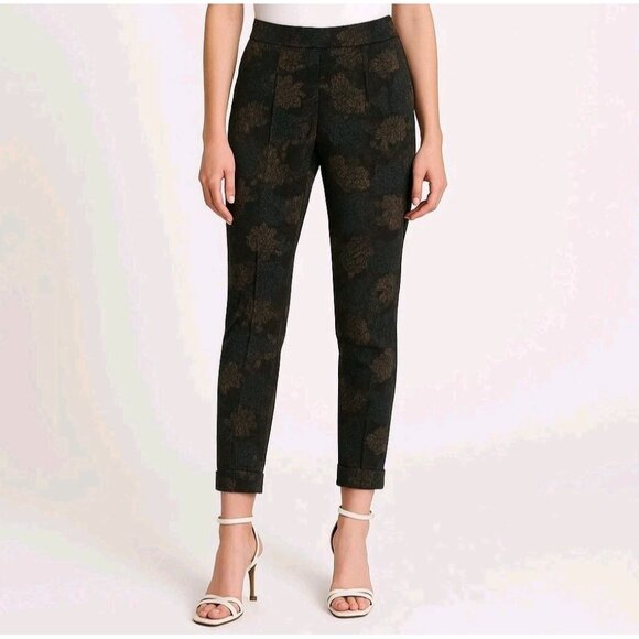 Lord & Taylor Women's Pants Multi Floral  Sz 2 Slim Leg Ankle Pleat Stretch Rose - Picture 1 of 11